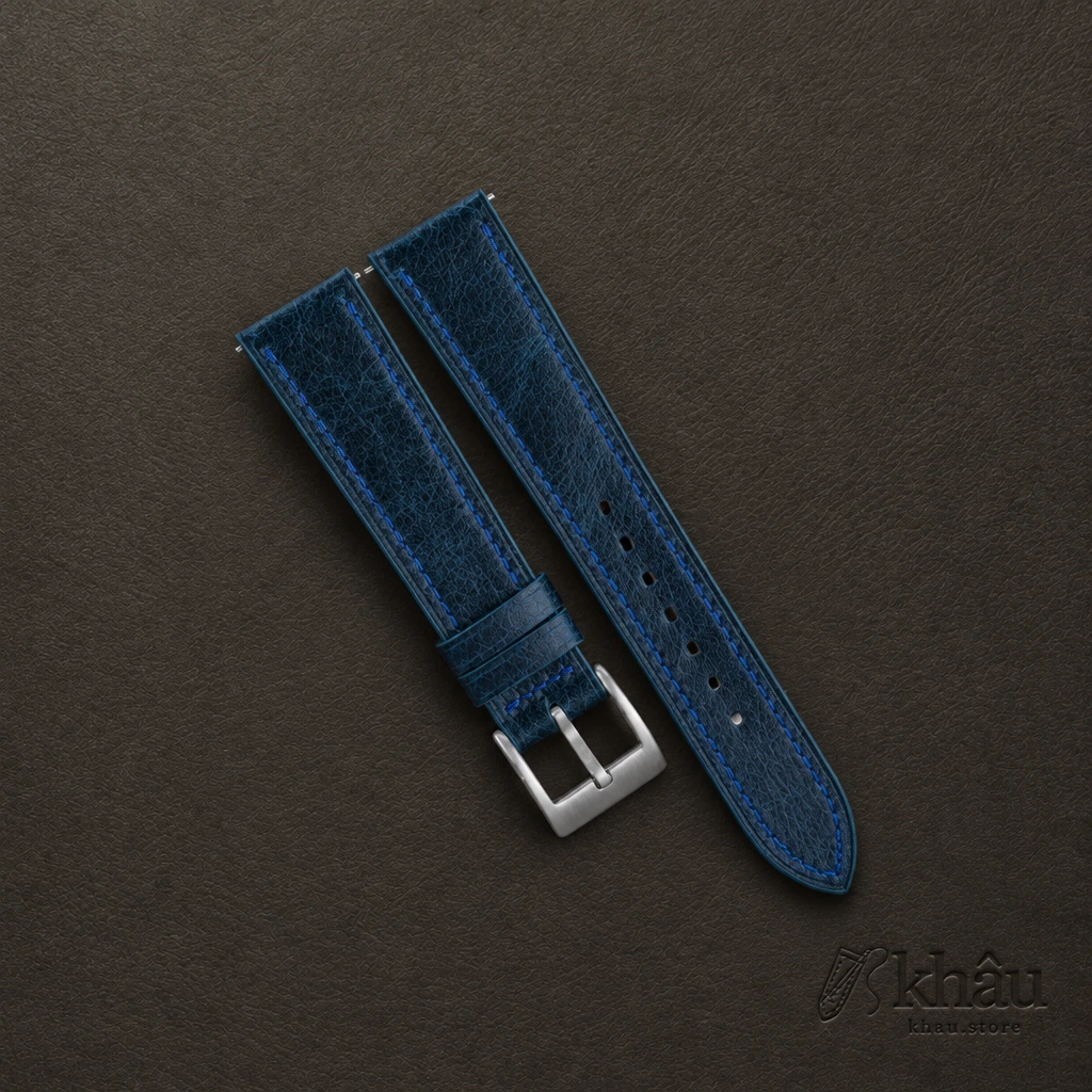 Ocean Blue Waxed Leather Watch Strap — front view