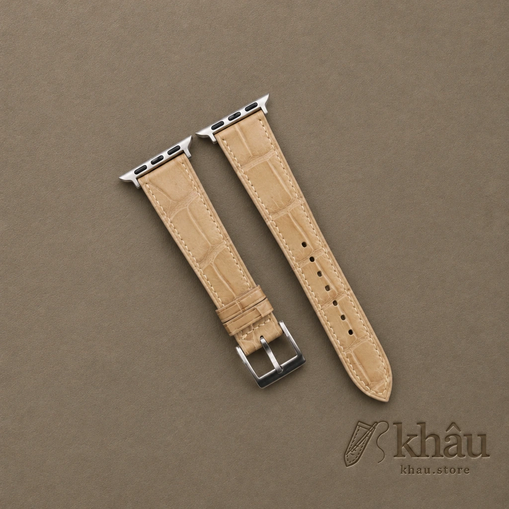Beige Alligator Leather Apple Watch Band — front view