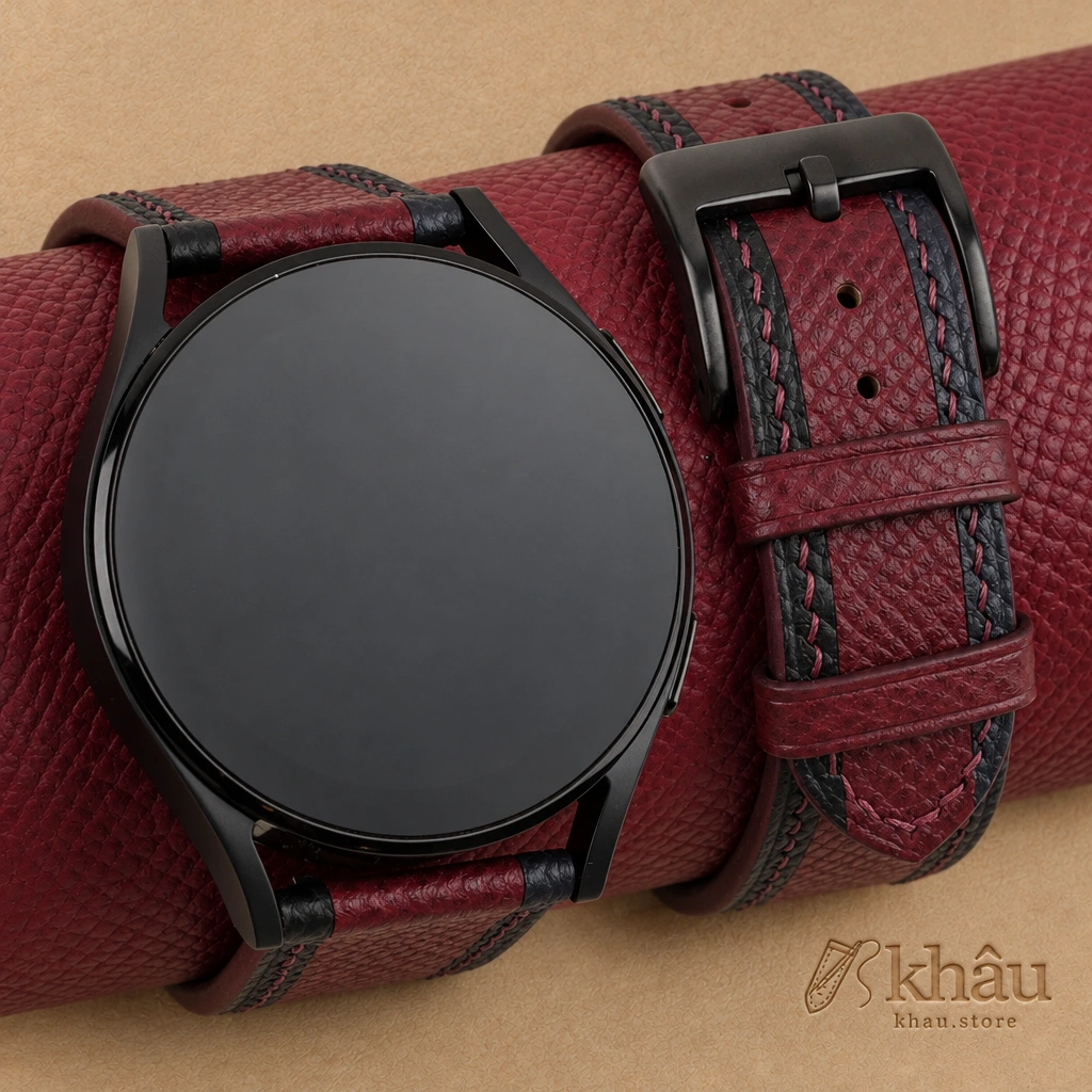 Tricolor Burgundy Epsom Leather Samsung Watch Band — front view