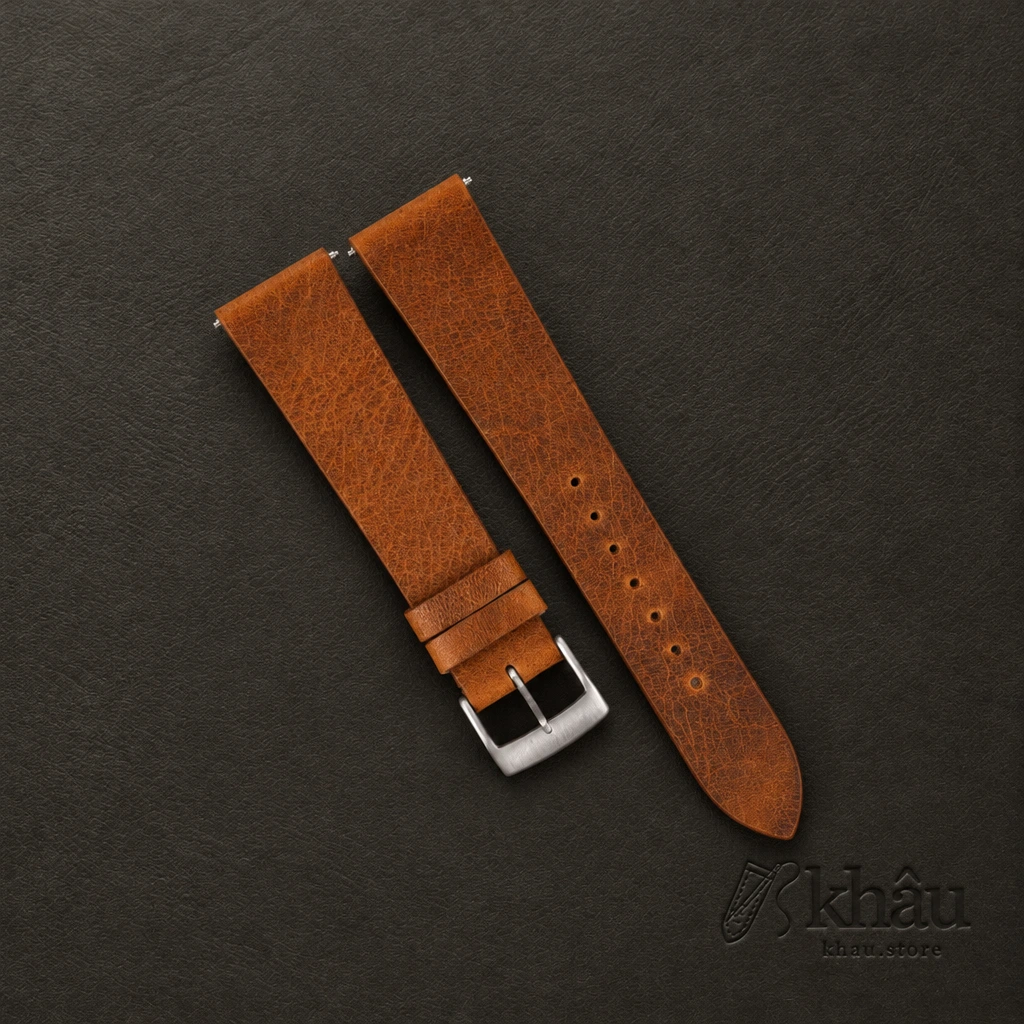 Vintage Golden Brown Badalassi Carlo Waxed Leather Watch Strap — front view