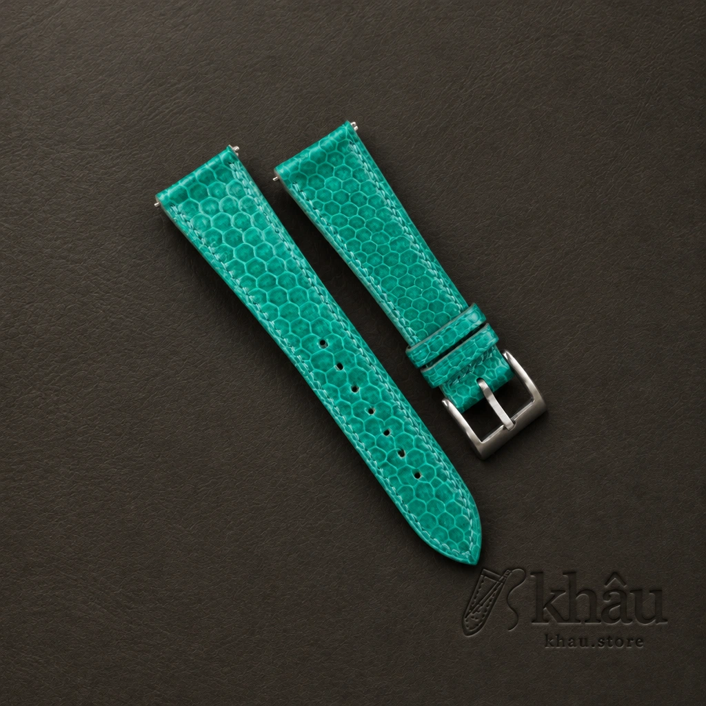 Green Snake Sea Leather Watch Strap — front view