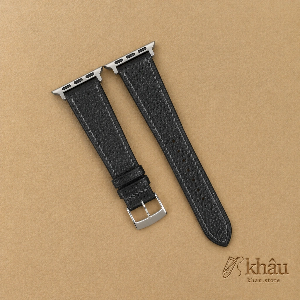 Black Diamond Leather Apple Watch Band — front view
