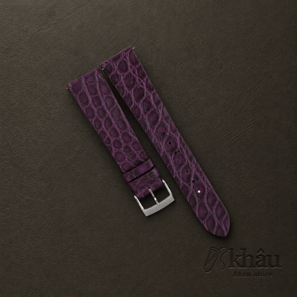 Vintage Purple Alligator Round Scales Leather Watch Strap — front view