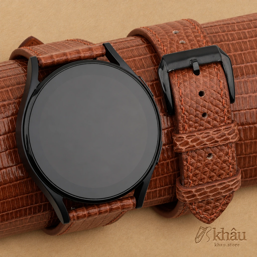 Chocolate Lizard Leather Samsung Watch Band — front view