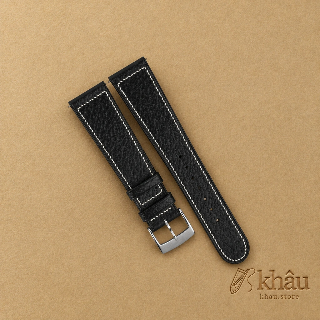 Micro Stitch Chocolate Peccary Leather Watch Strap — front view