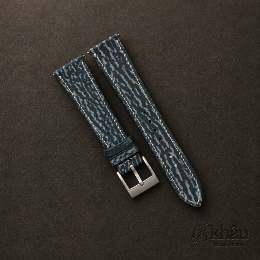 Jean Blue Shark Leather Watch Strap — front view