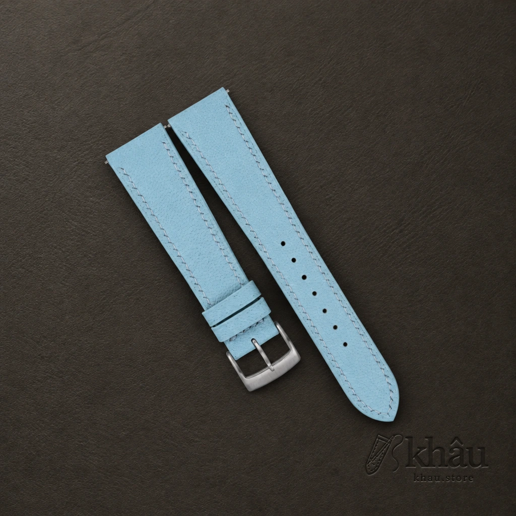 Light Aqua Alran Chevre Leather Watch Strap — front view