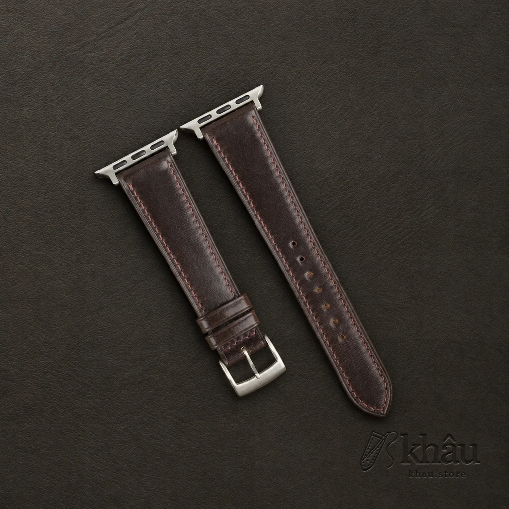 Brown Shell Cordovan Leather Apple Watch Band — front view