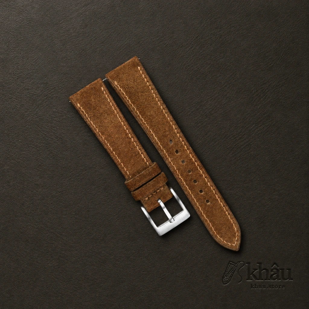 Cigarette Brown Suede Leather Watch Strap — front view