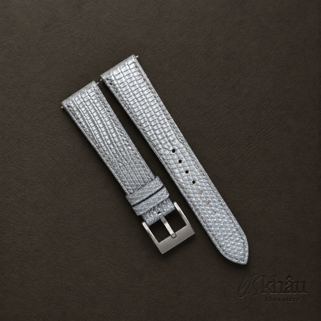 Silver Lizard Leather Watch Strap — front view
