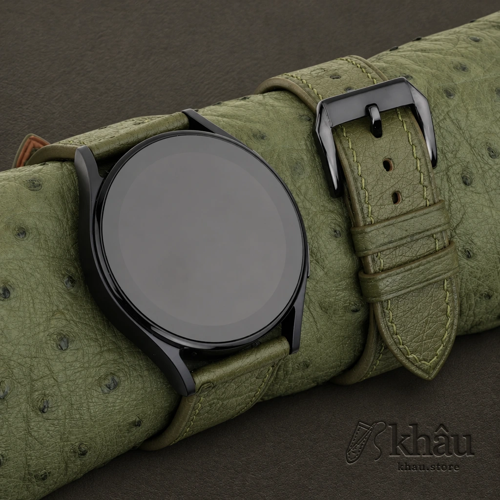 Green Ostrich Leather Samsung Watch Band — front view