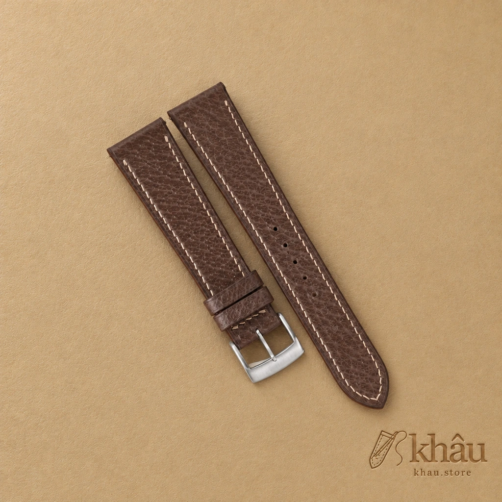 Dark Taupe Peccary Leather Watch Strap — front view