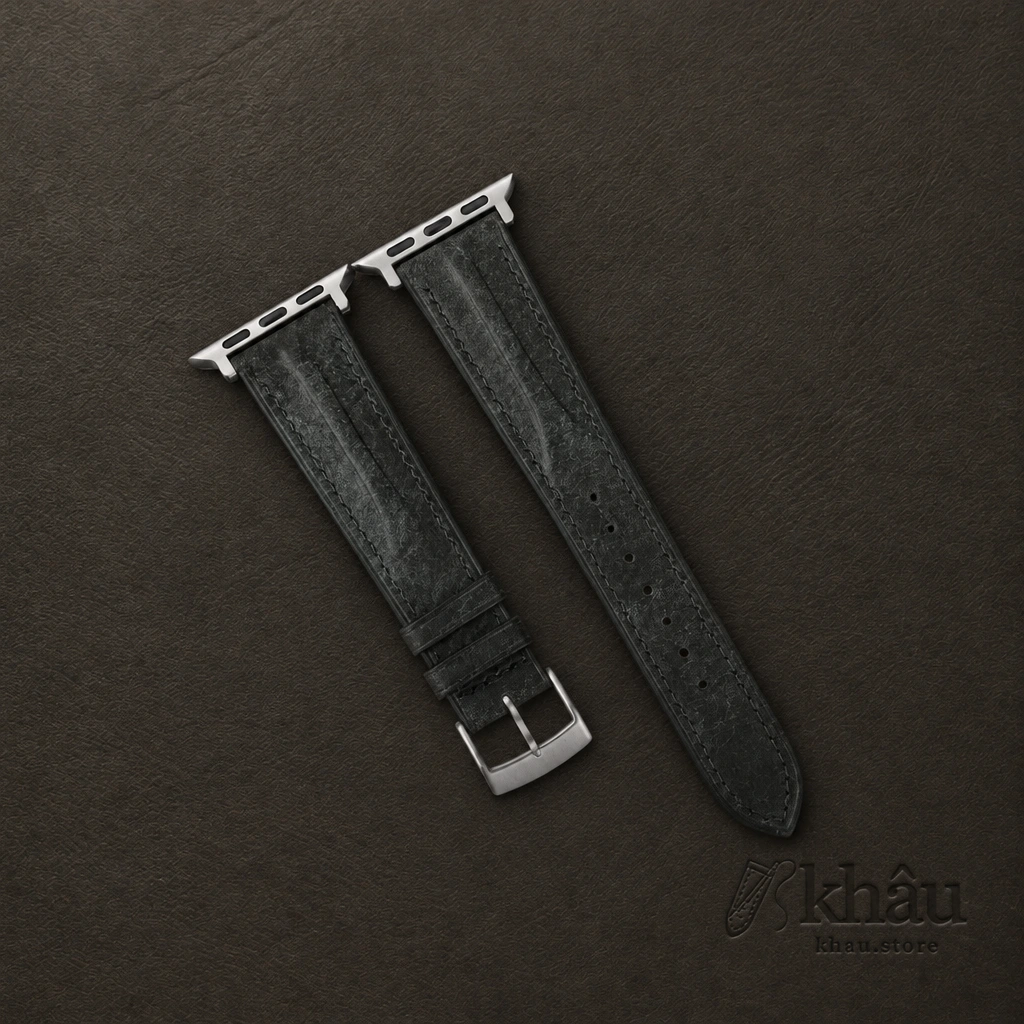 Single Padded Aquamarine Blue Habana Leather Apple Watch Band — front view