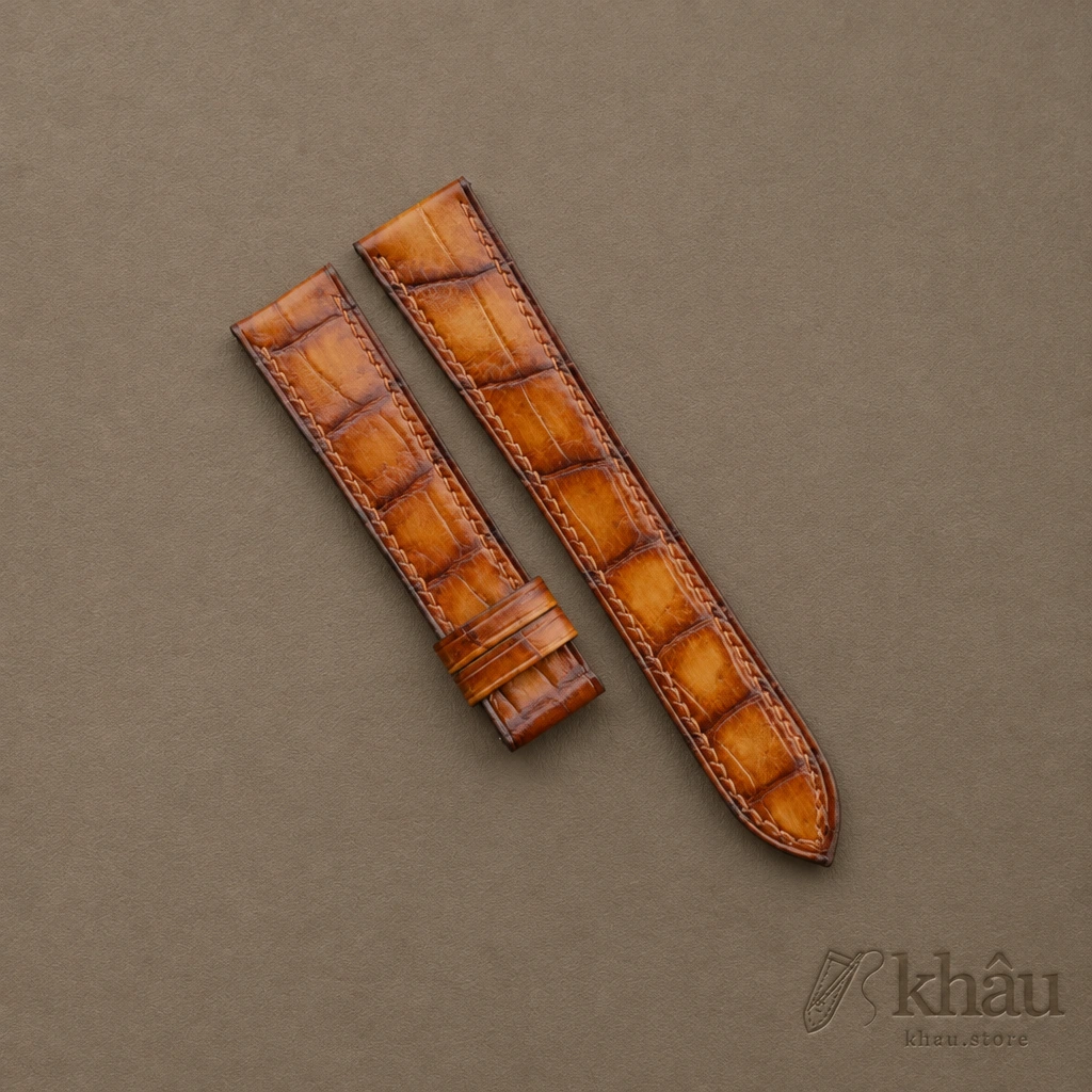 Patina Beige Alligator Leather Watch Strap — front view