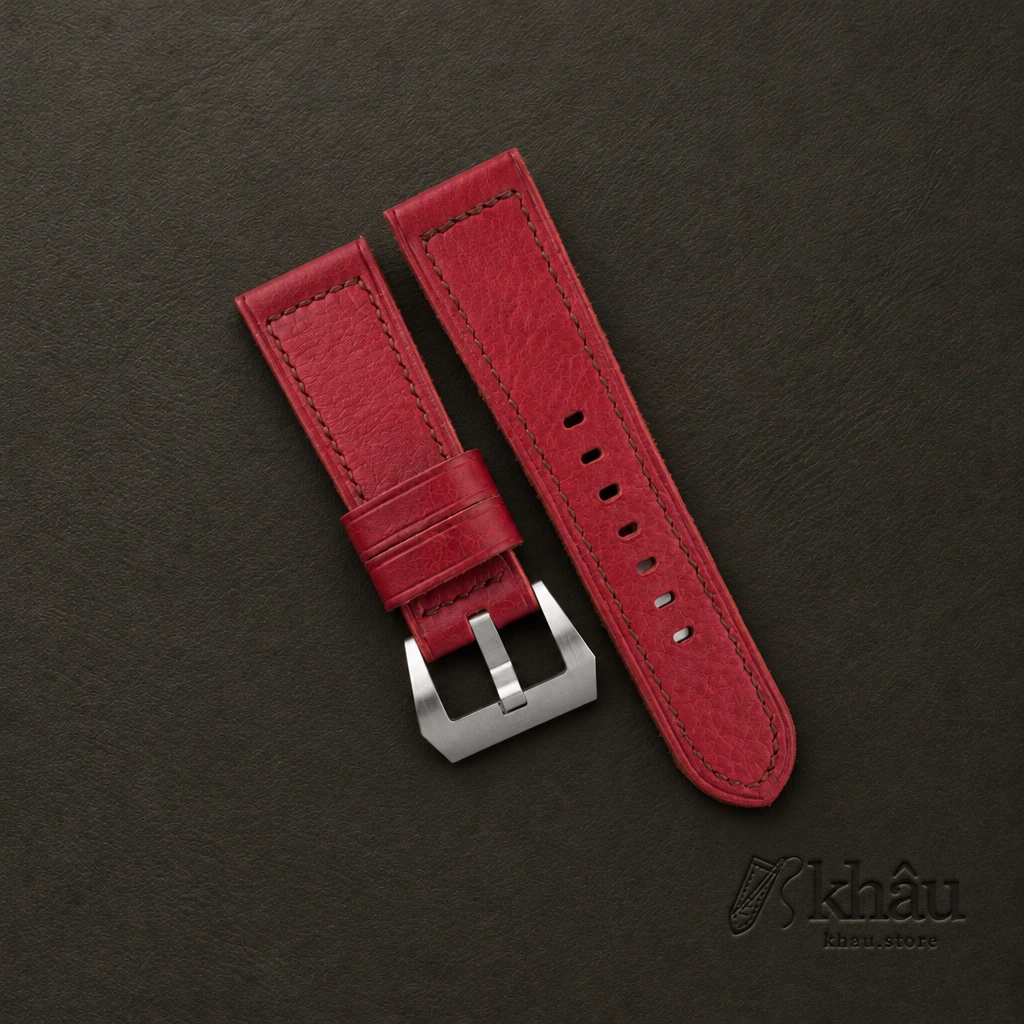 Evil Red Vachetta Veg Leather Strap for PAM Watch — front view