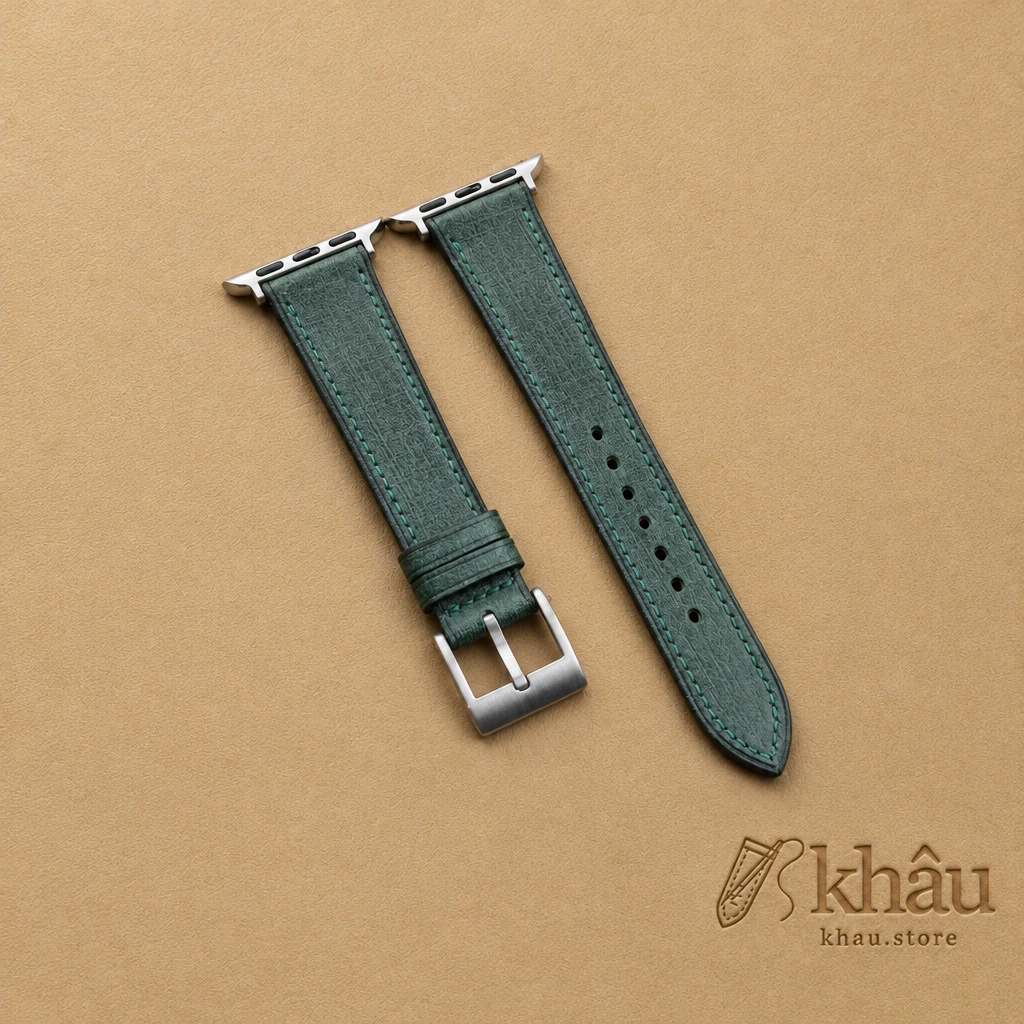 Dark Green Babele Leather Apple Watch Band — front view