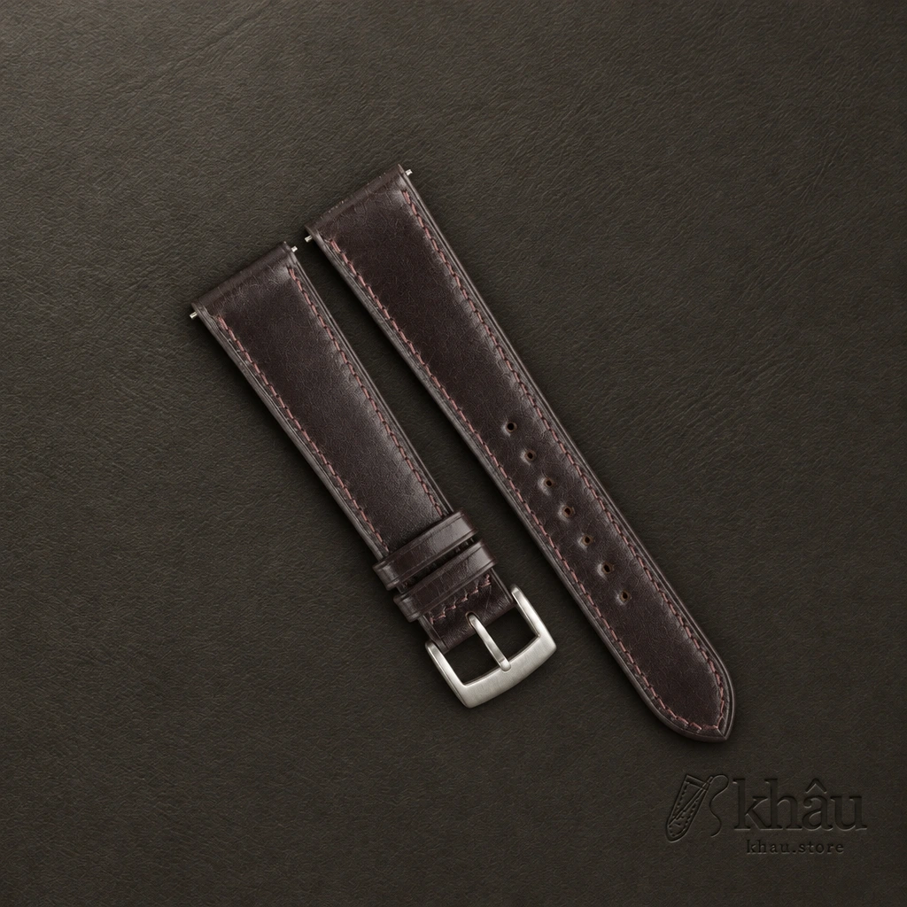 Brown Shell Cordovan Leather Watch Strap — front view