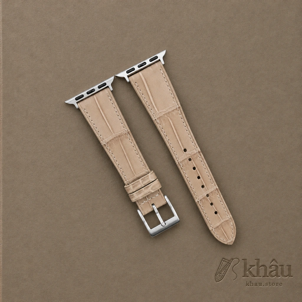 Light Brown Alligator Leather Apple Watch Band — front view