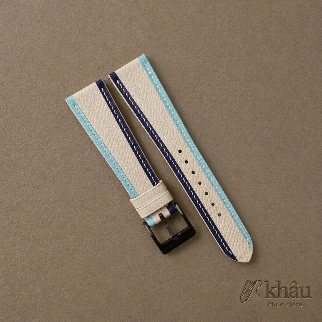 Tricolor Pearl White Epsom Leather Watch Strap — front view