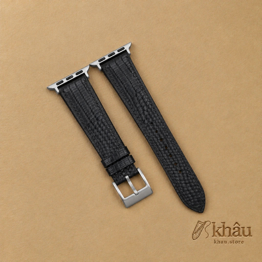 Black Lizard Leather Apple Watch Band — front view