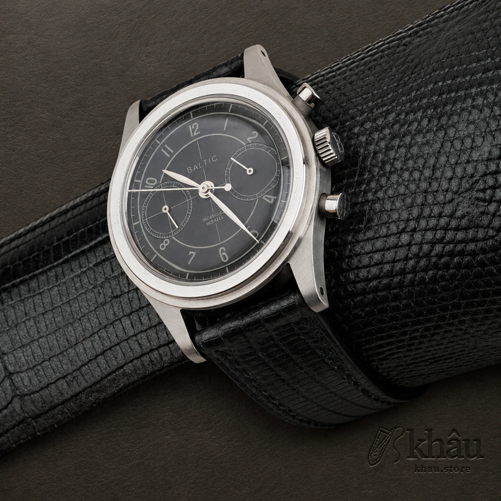 Zirconium Lizard Leather Strap for Baltic Watch — front view