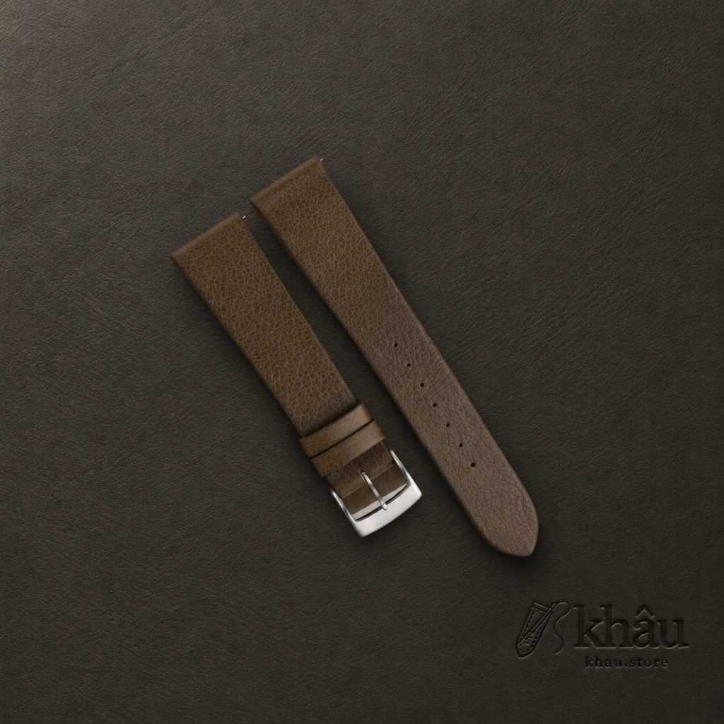 Vintage Olive Swift Leather Watch Strap — front view