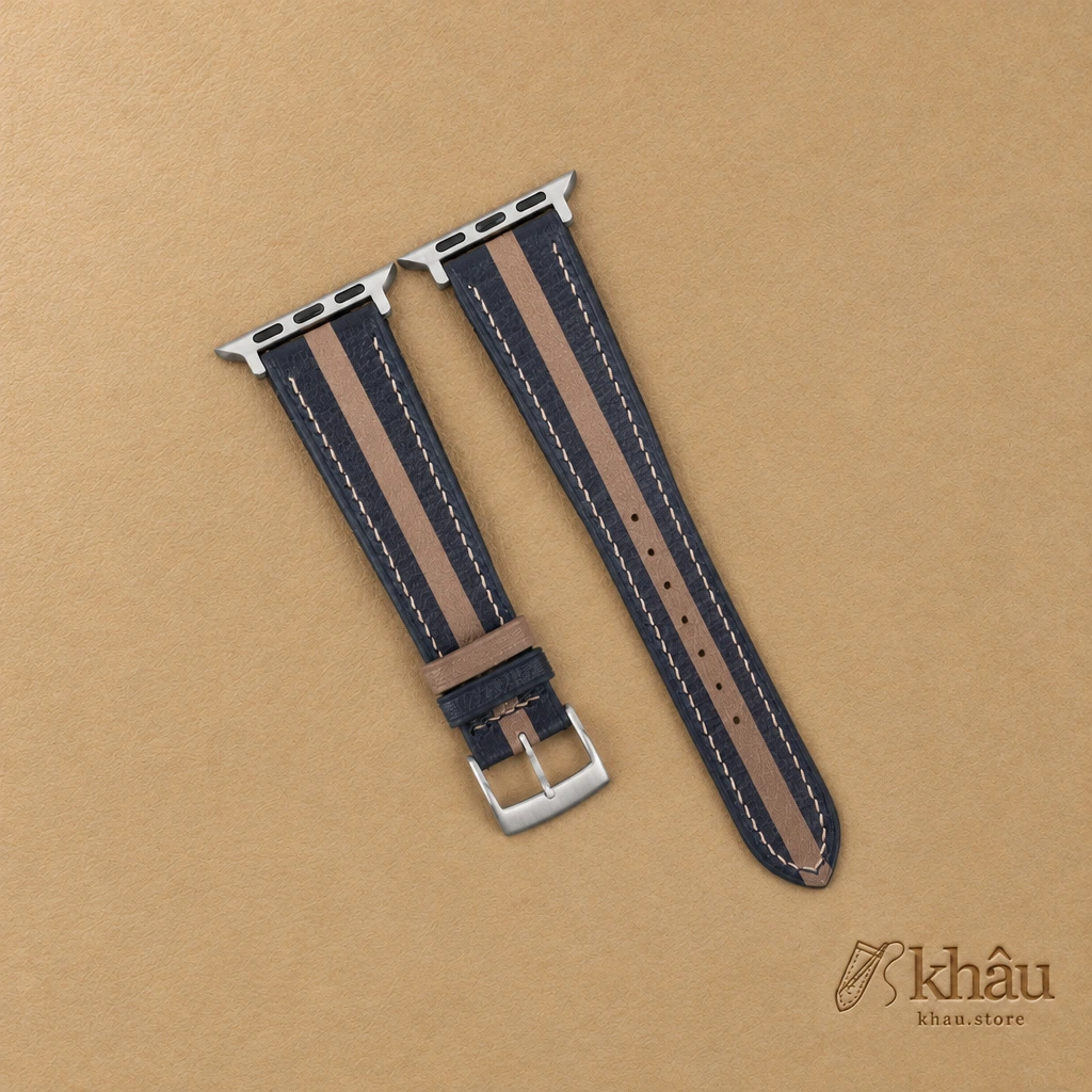 Duocolor Navy Alran Sully Leather Apple Watch Band — front view