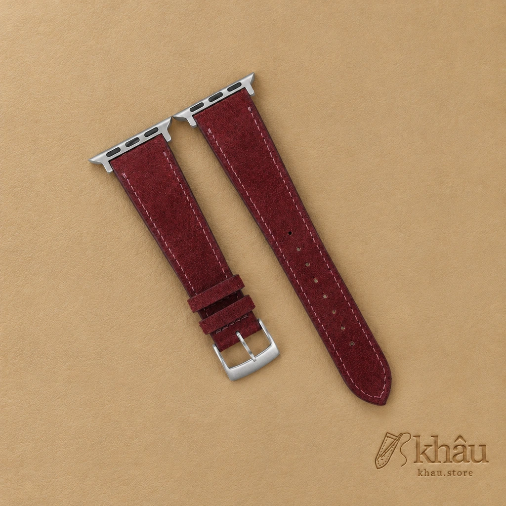 Burgundy Suede Leather Apple Watch Band — front view