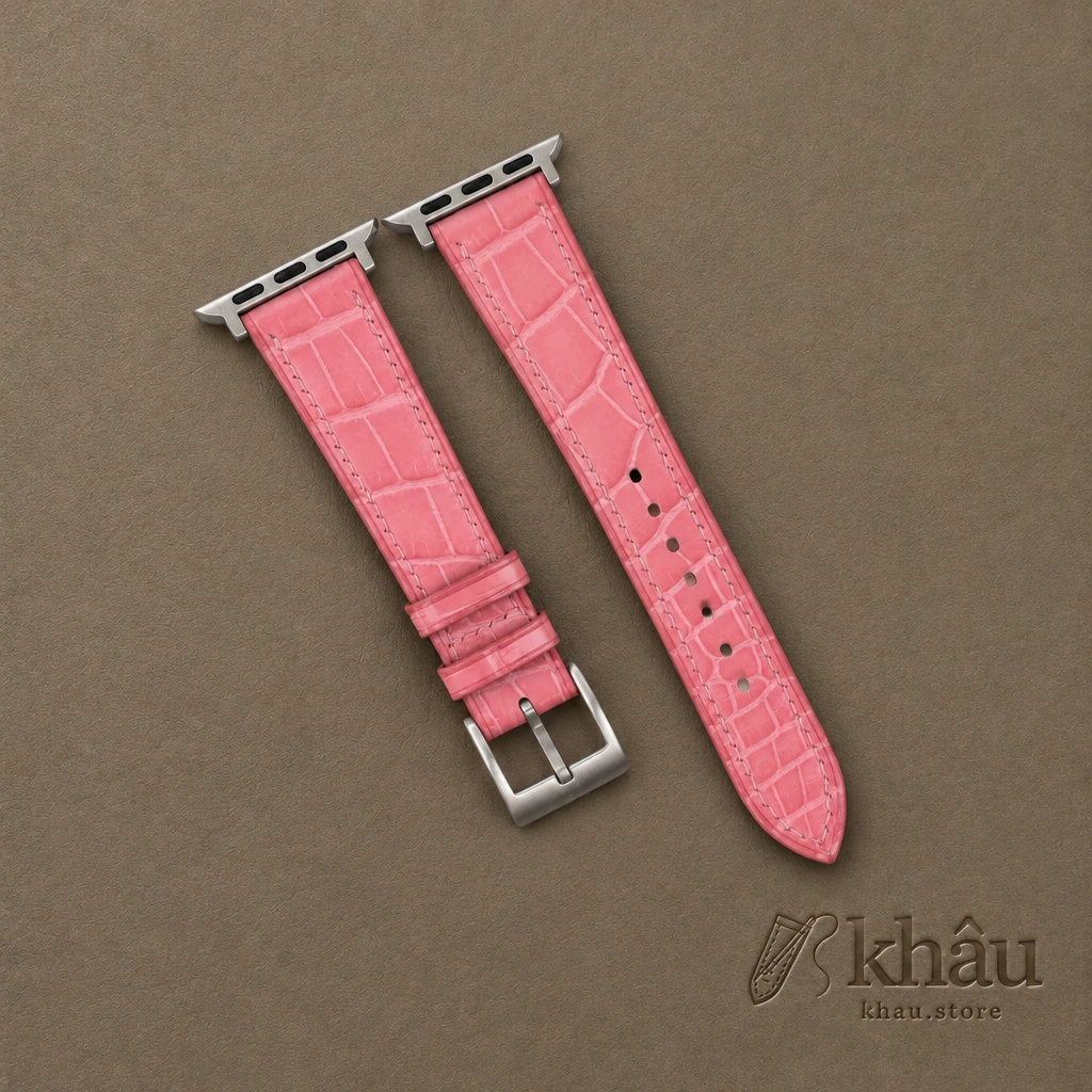 Pink Alligator Leather Apple Watch Band — front view