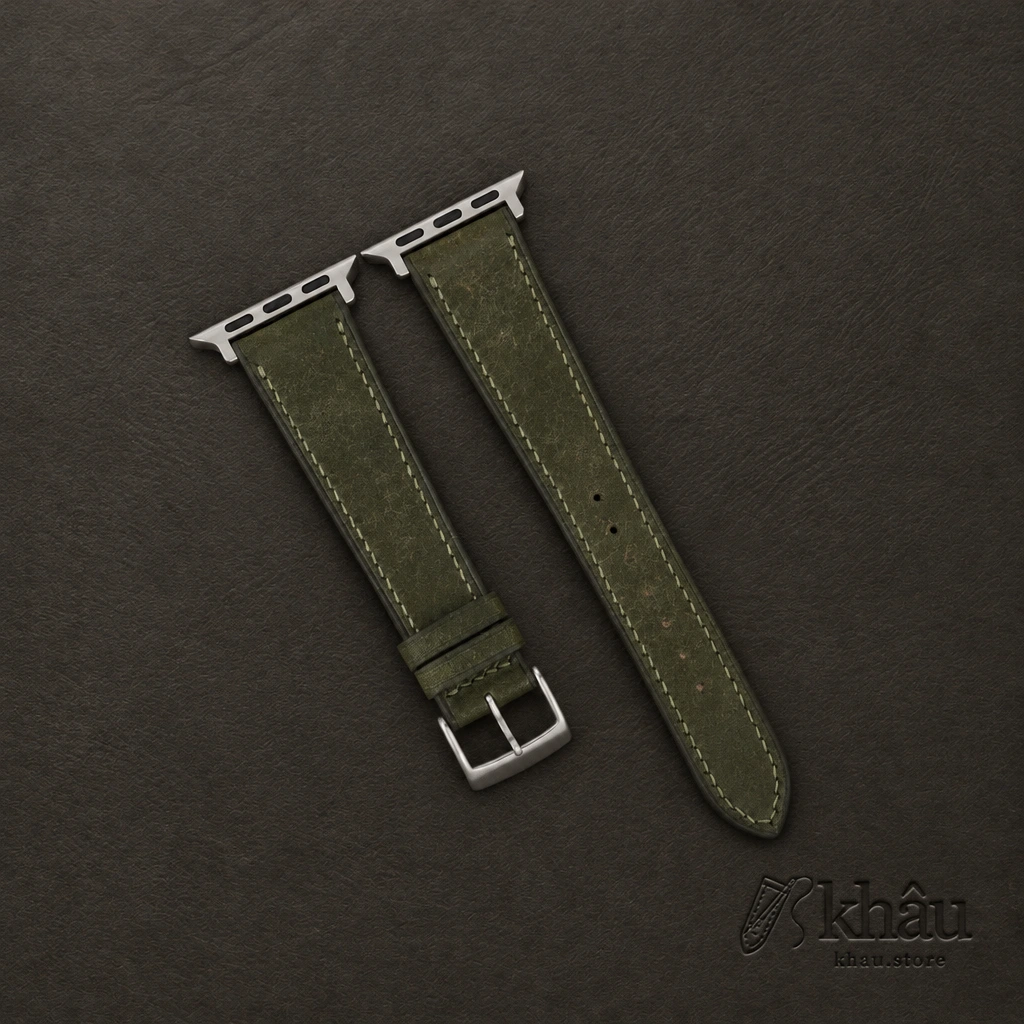 Dark Olive Badalassi Carlo Pueblo Leather Apple Watch Band — front view