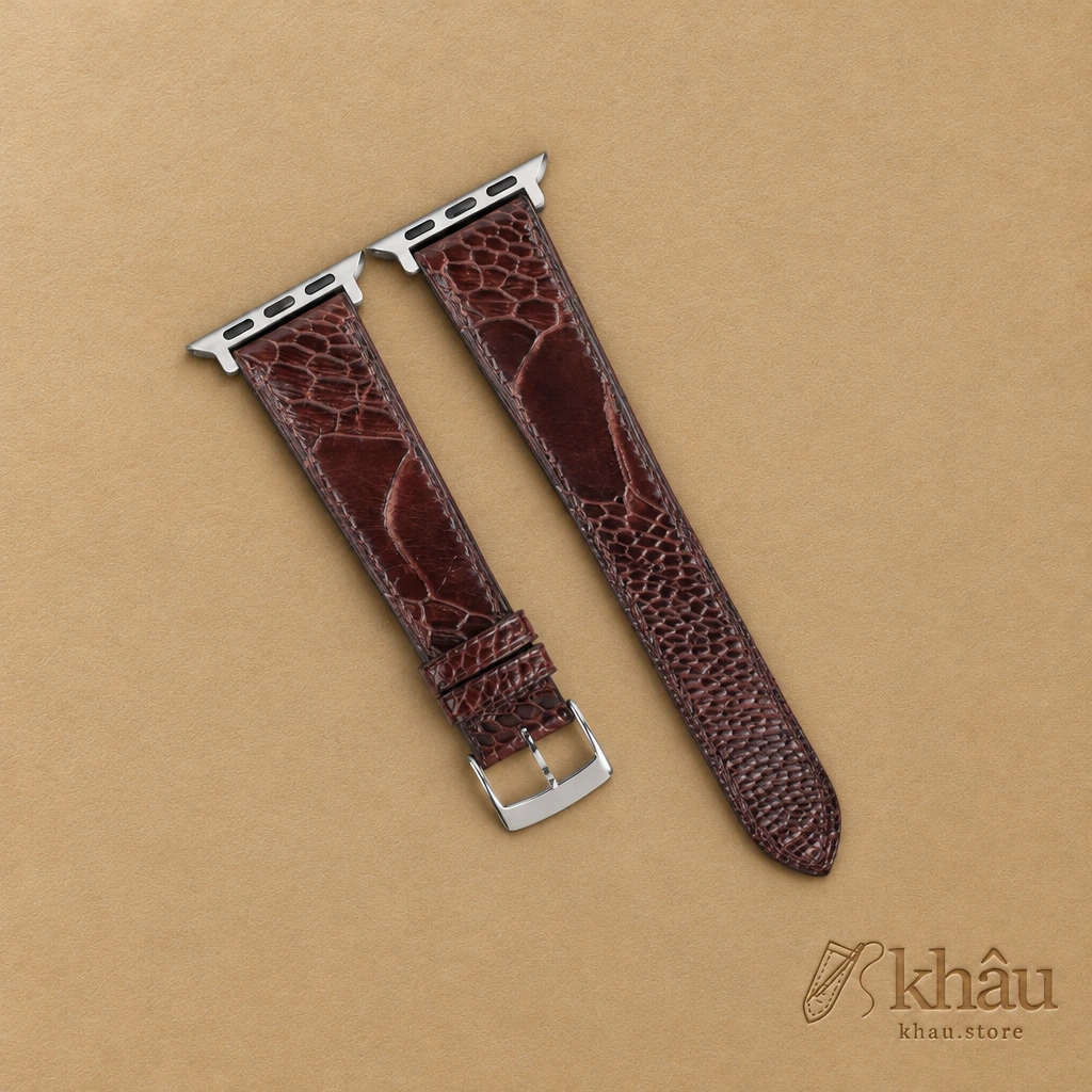 Dark Brown Ostrich Leg Leather Apple Watch Band — front view