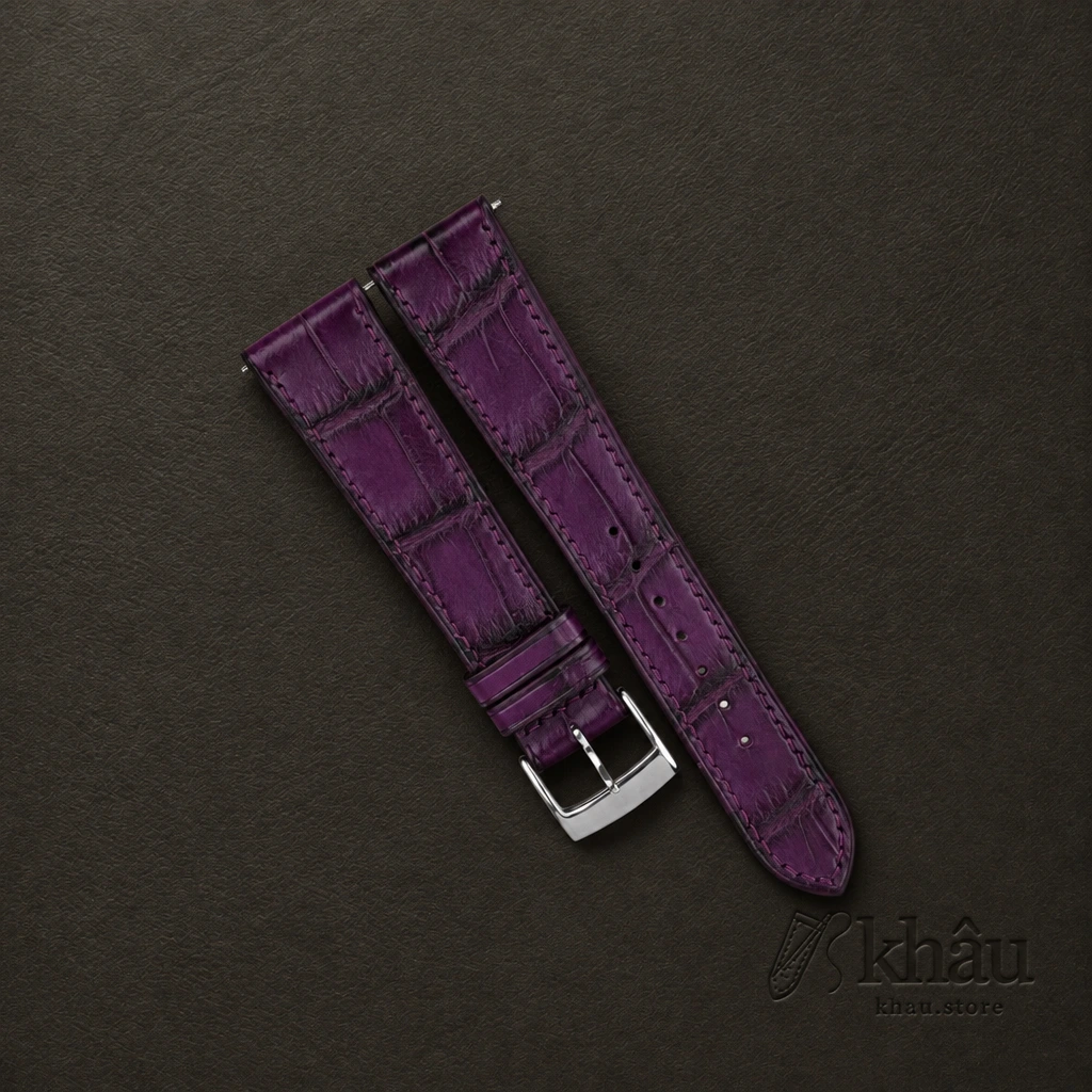 Purple Alligator Leather Watch Strap — front view