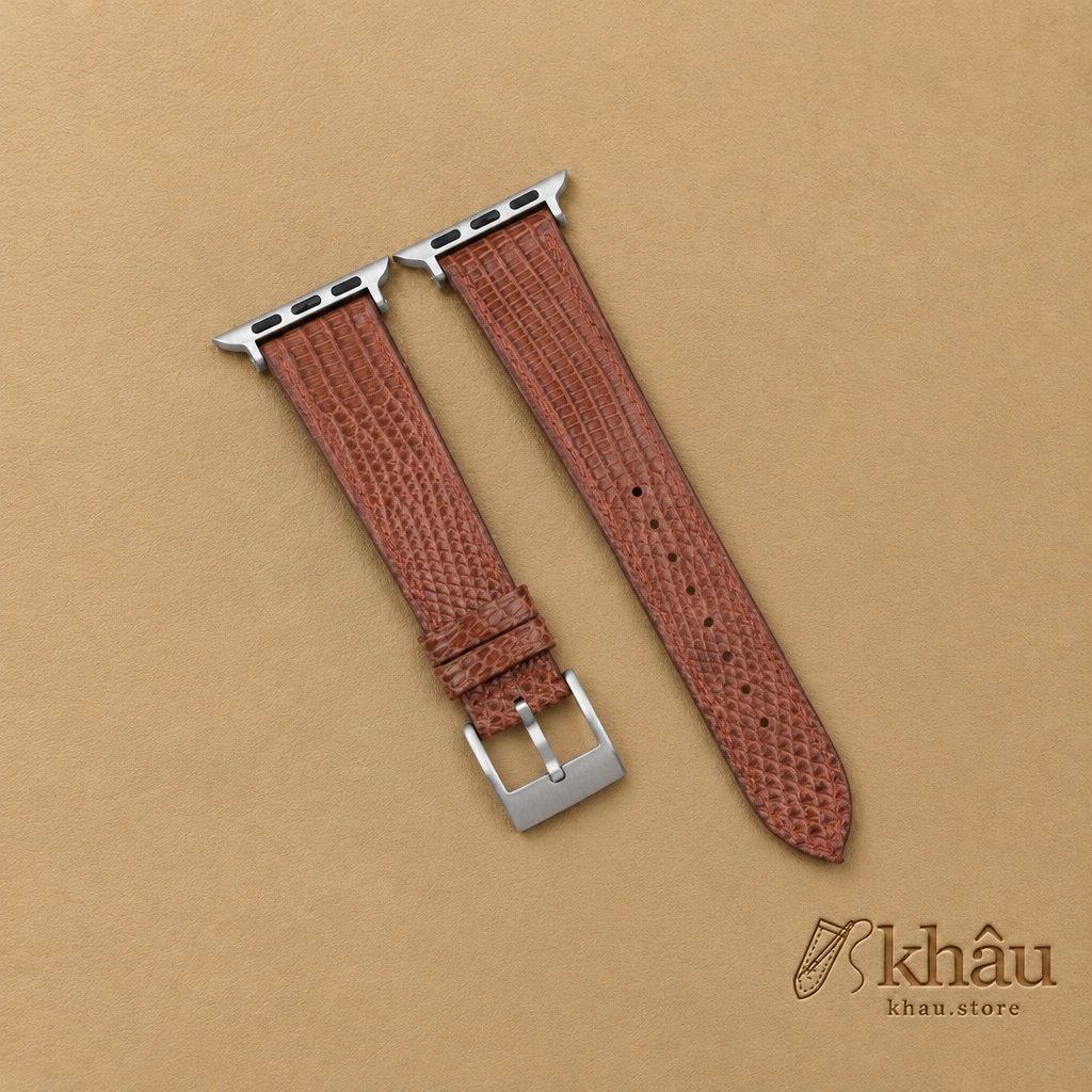 Chocolate Lizard Leather Apple Watch Band — front view