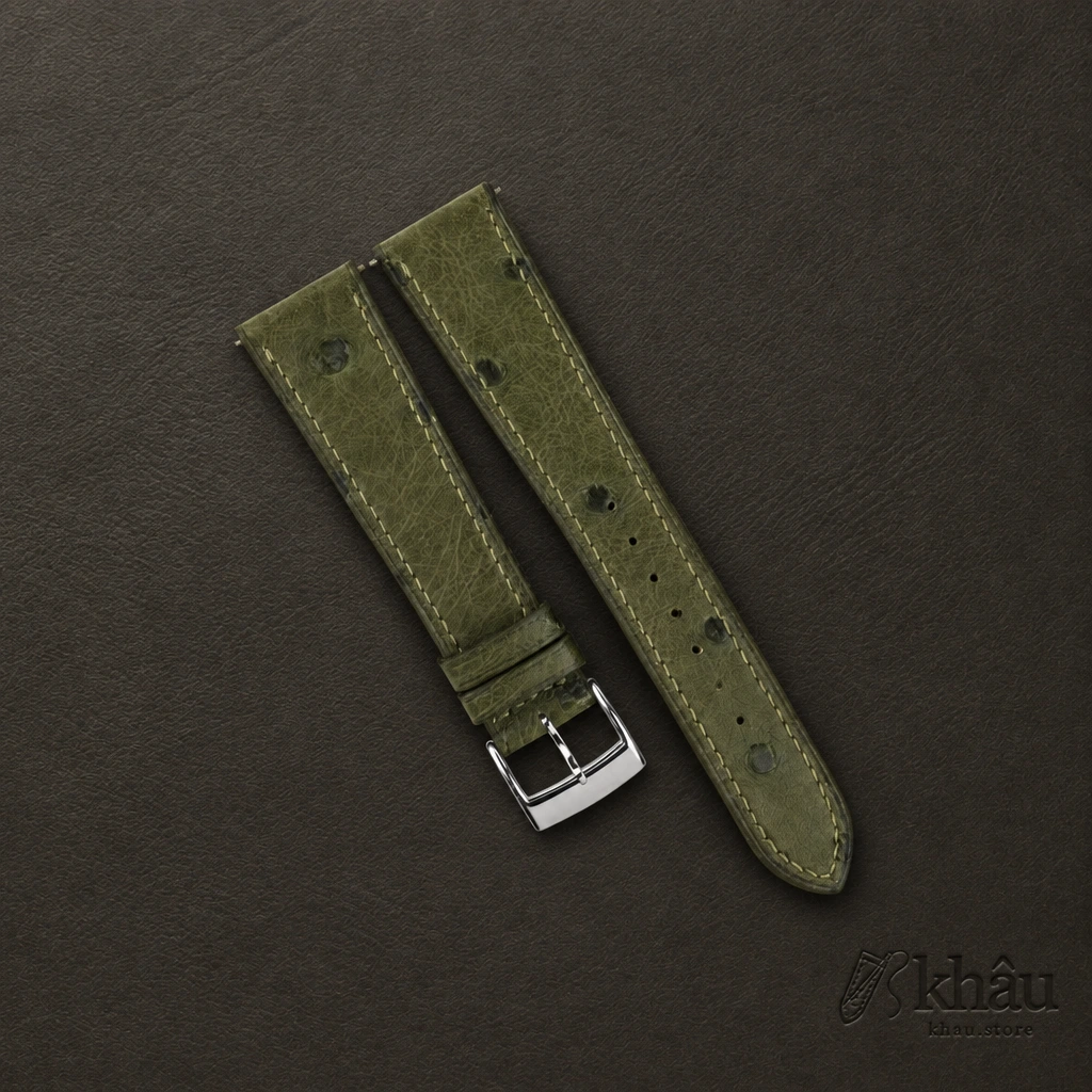 Green Ostrich leather Watch Strap — front view