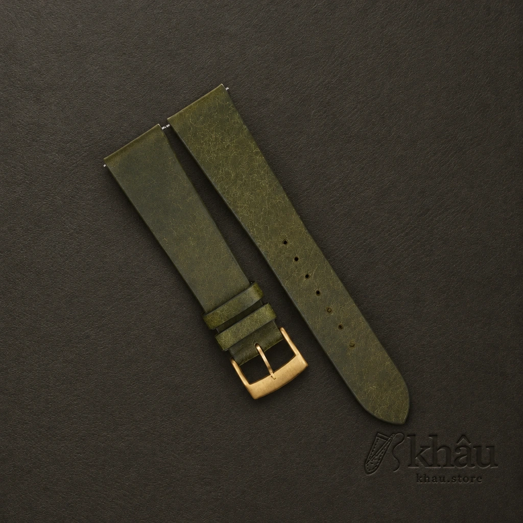 Vintage Dark Olive Pueblo Badalassi Carlo Leather Watch Strap — front view