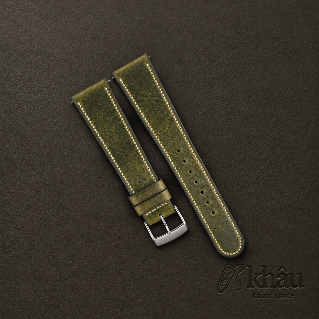 Micro Stitch Olive Waxed Badalassi Carlo Leather Watch Strap — front view