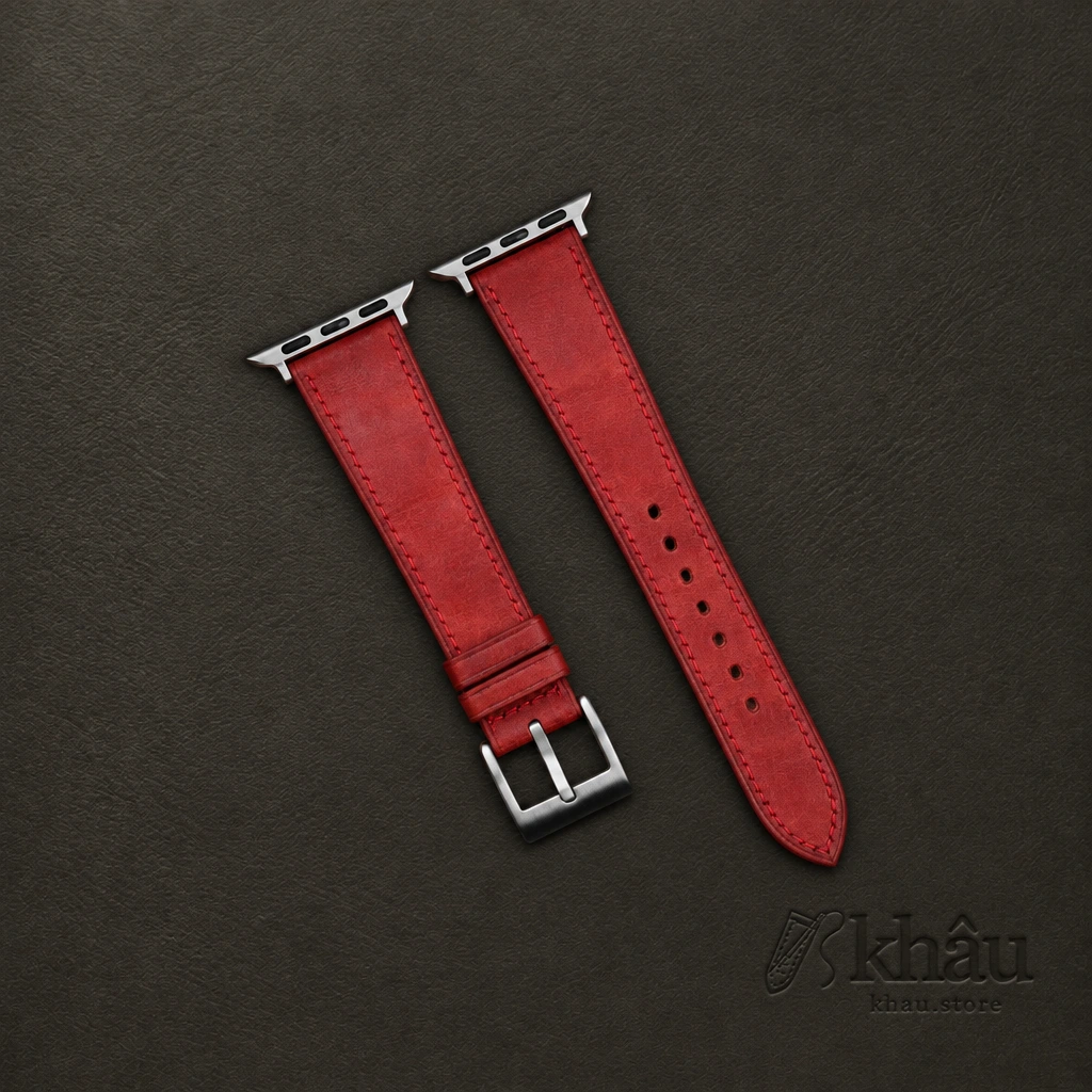 Red Maya Leather Apple Watch Band — front view