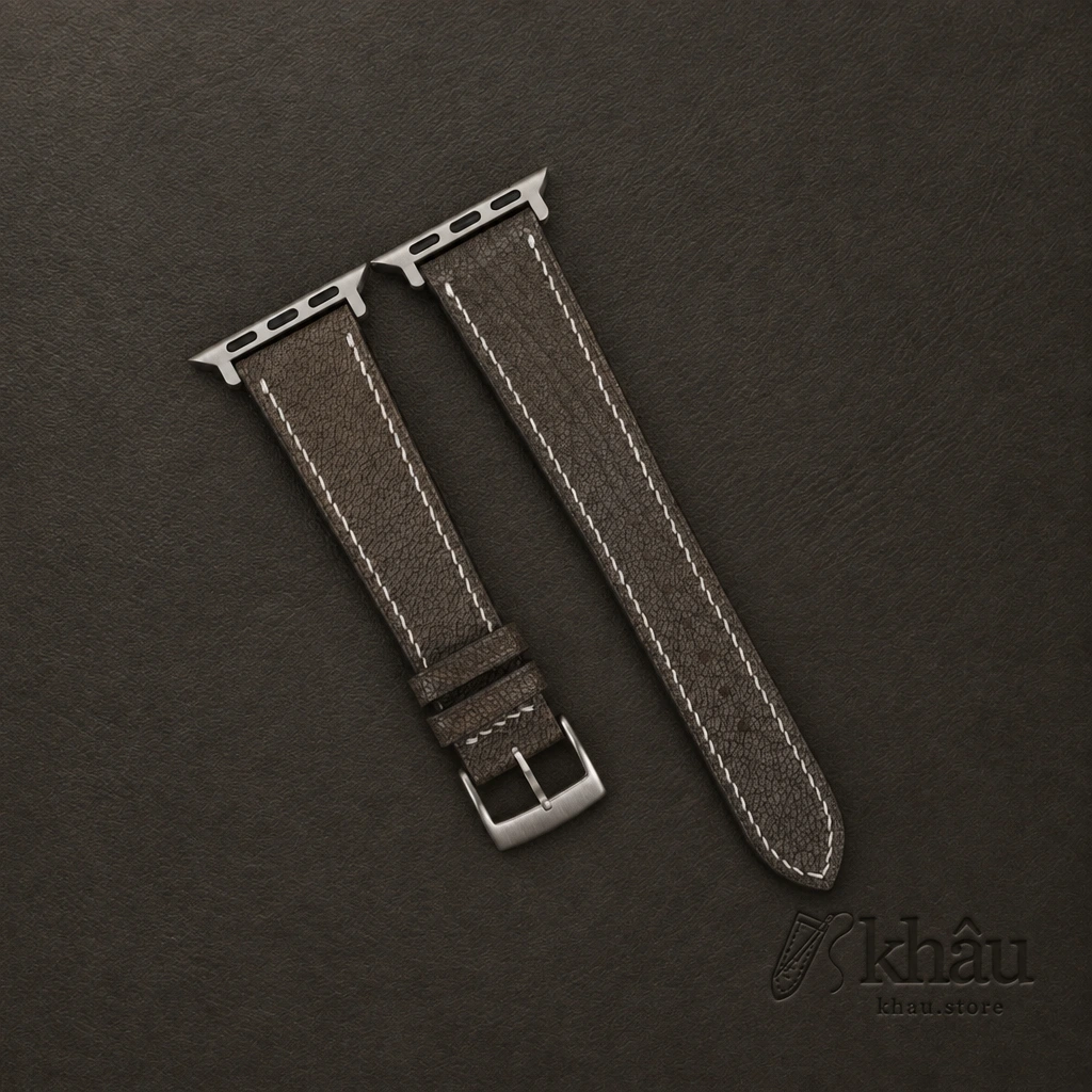 Brown Alran Fat Nat Chevre Goat Leather Apple Watch Band — front view
