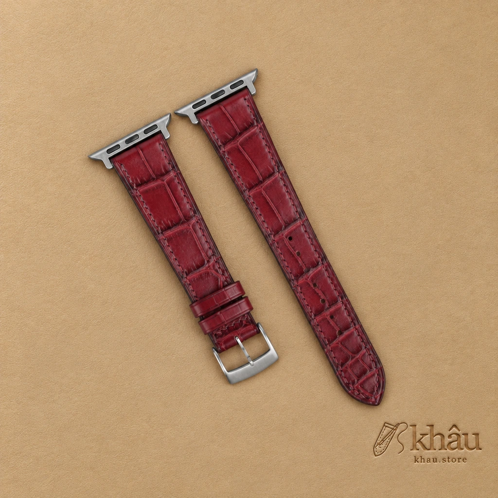 Bordeaux Alligator Leather Apple Watch Band — front view