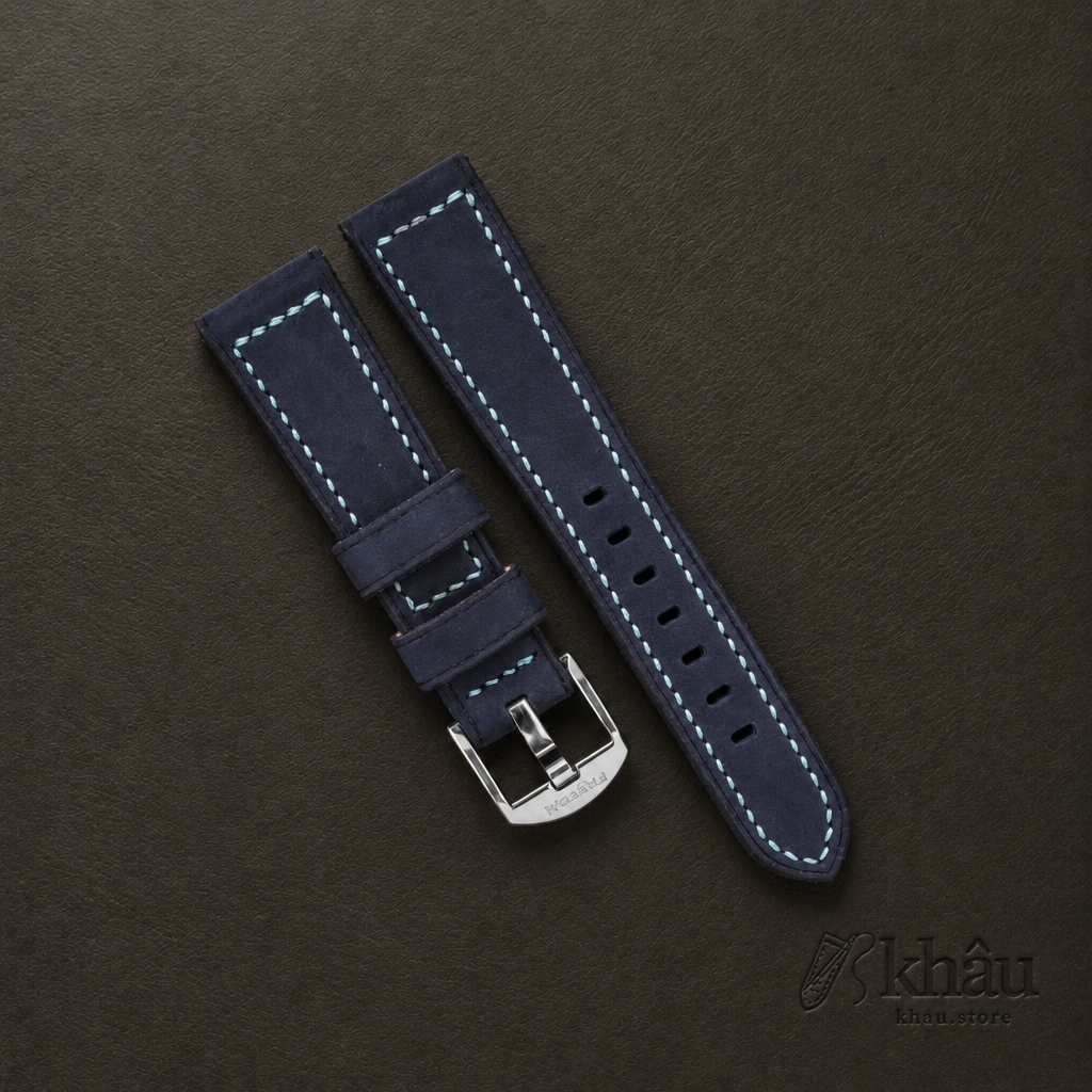 Blue Crazy Horse Leather Strap for PAM Watch — front view