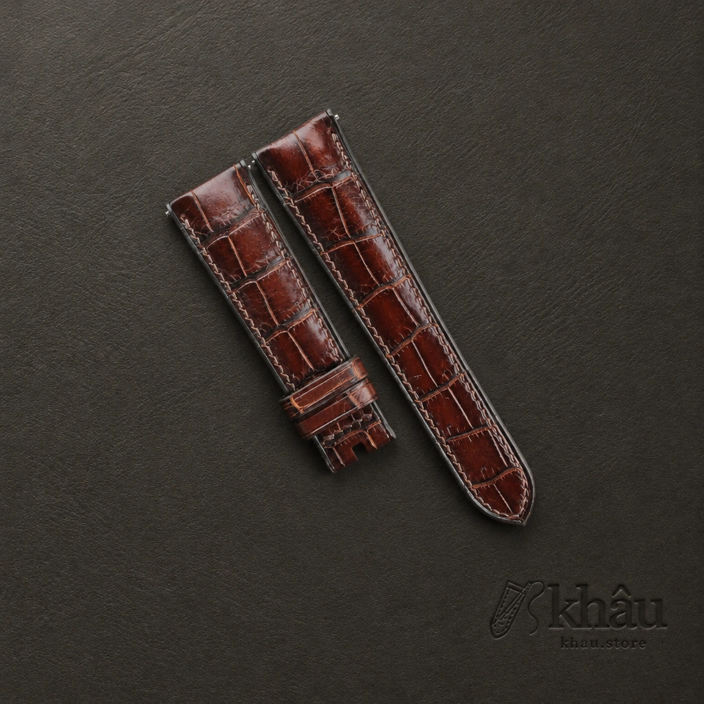 Patina Brown Alligator Leather Watch Strap — front view