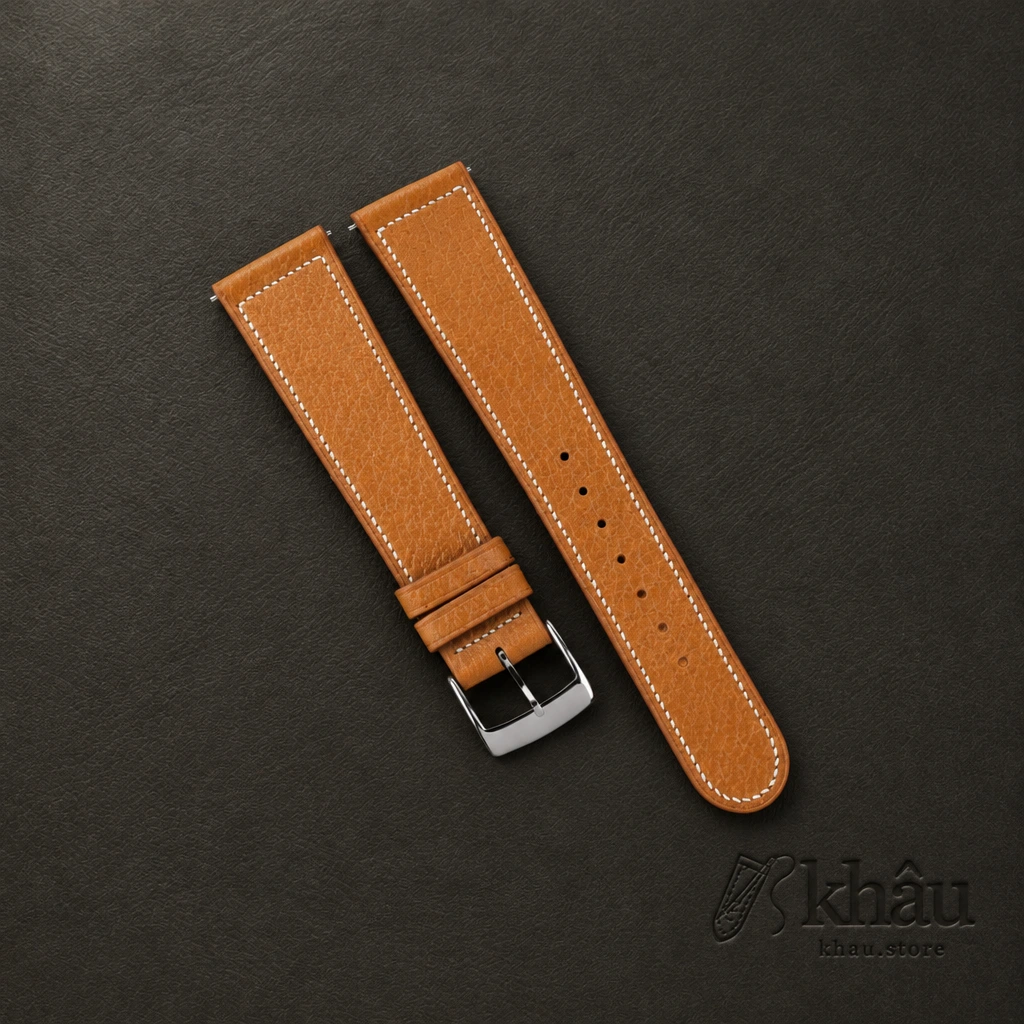 Micro Stitch Golden Peccary Leather Watch Strap — front view