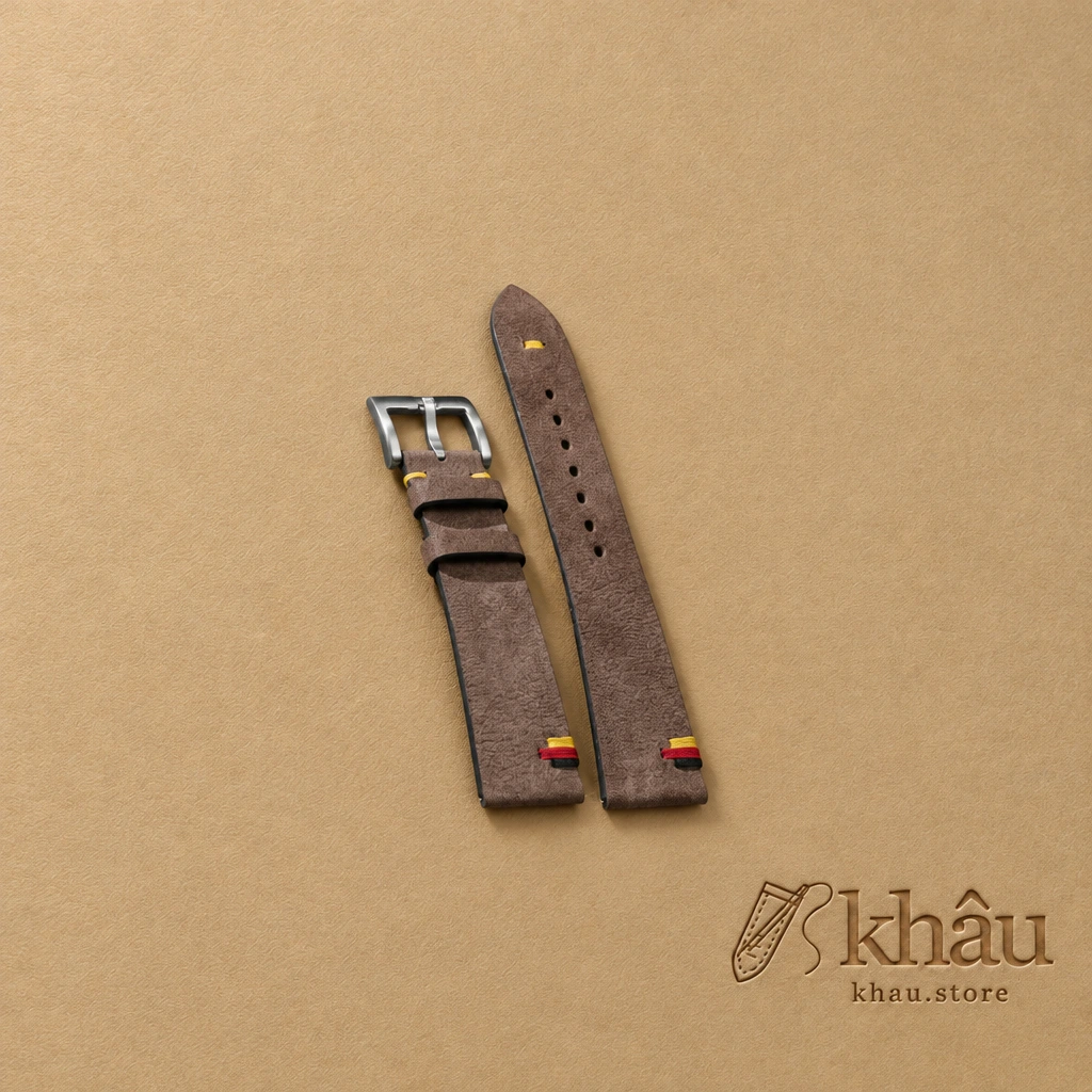 Beaver Nubuck Leather Germany Flag Watch Strap — front view