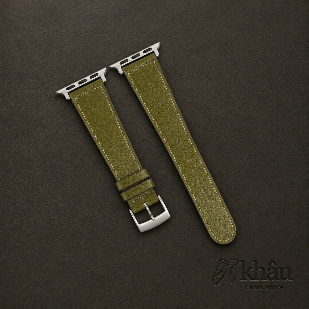 Micro Stitch Light Olive Peccary Leather Apple Watch Band — front view
