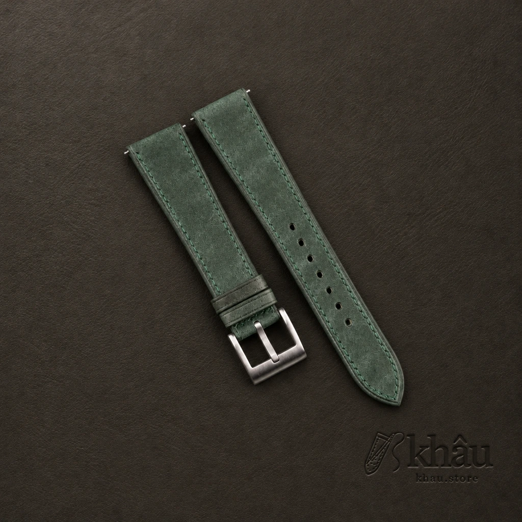 Green Maya Vegetable Tanned Calfskin Leather Watch Strap — front view