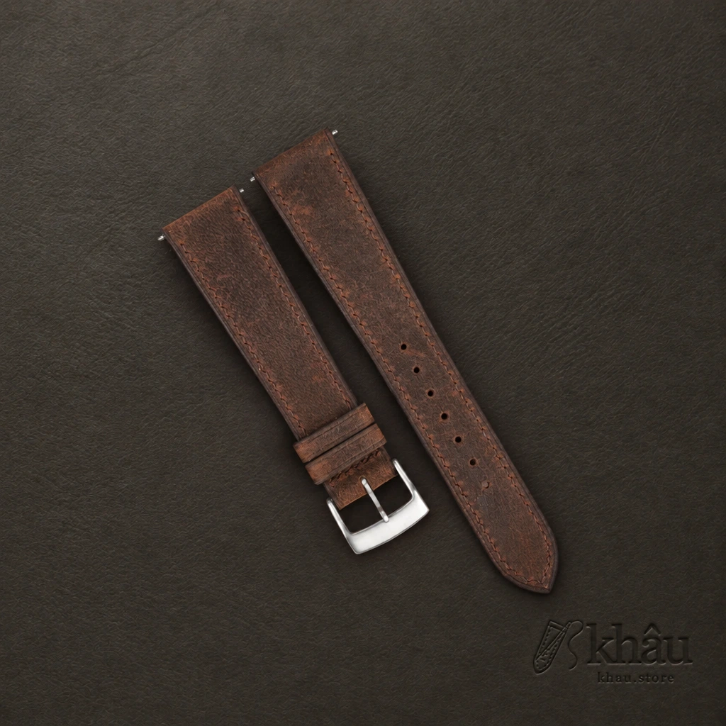 Brown Crazy Horse Leather Watch Strap — front view