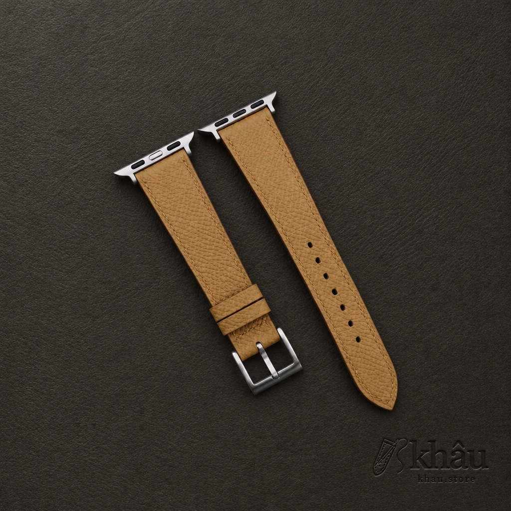 Golden Epsom Calf Leather Apple Watch Band — front view