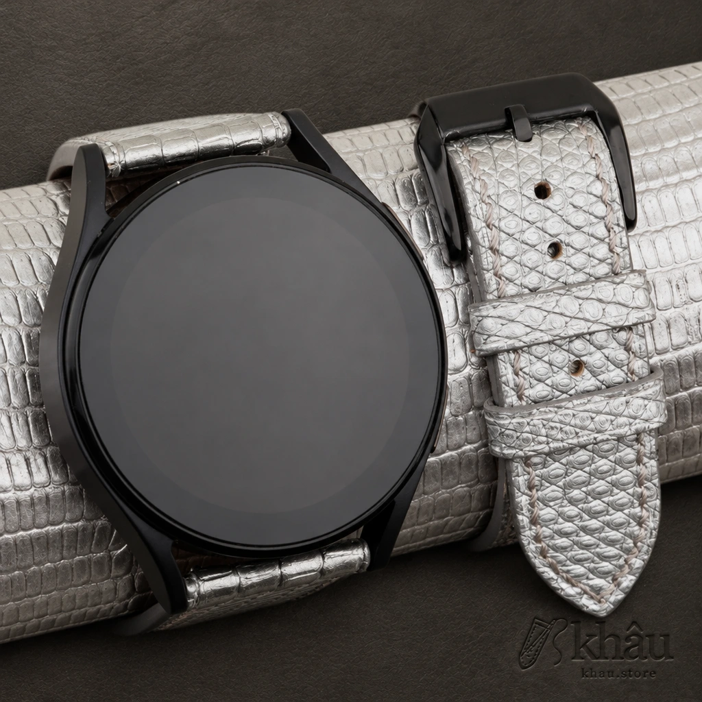 Silver Lizard Leather Samsung Watch Band — front view
