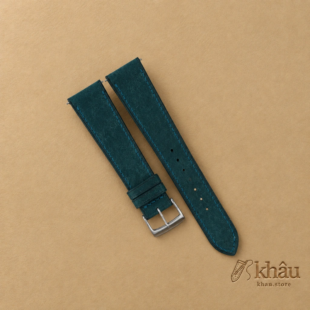 Navy Pueblo Badalassi Carlo Leather Watch Strap — front view