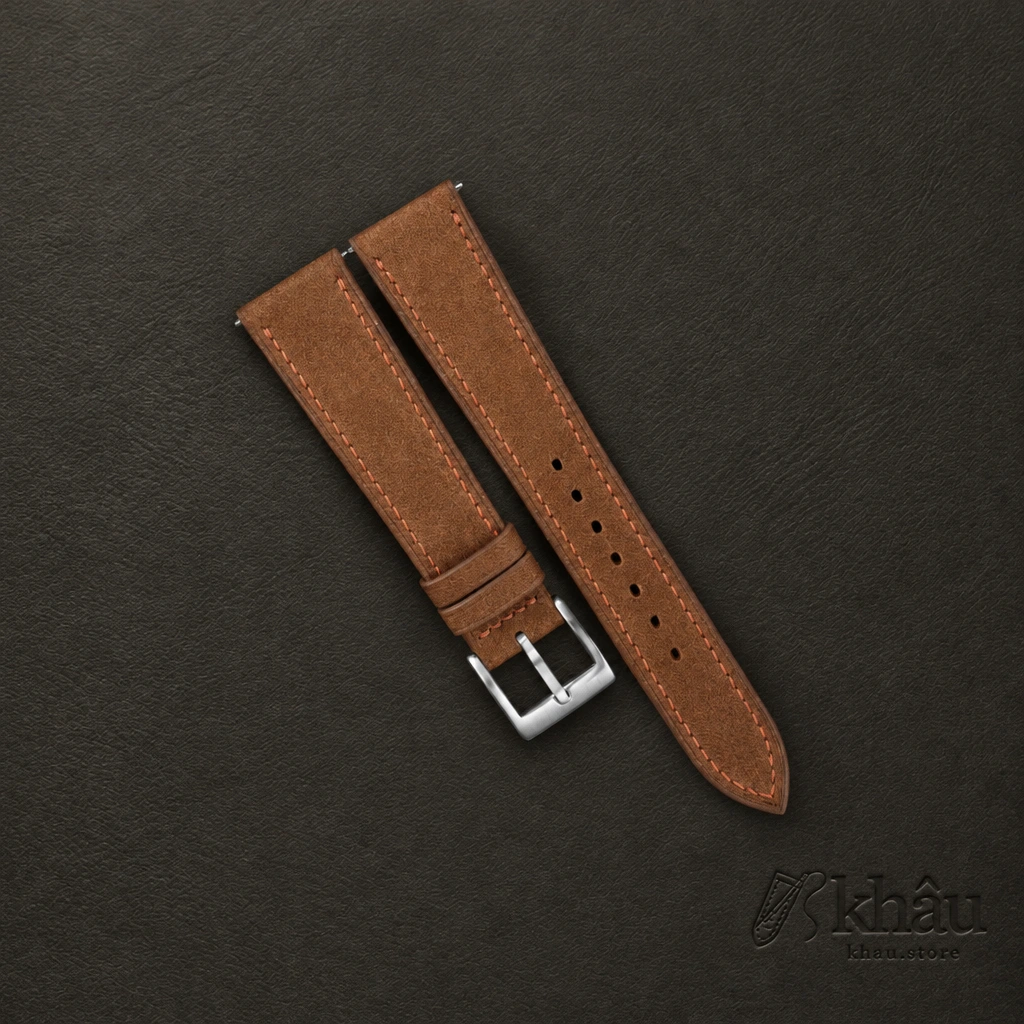 Camel Nubuck Leather Watch Strap — front view
